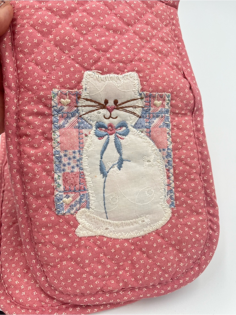 Vintage Cat Potholders Set of 2 Quilted Applique Kitty Hot Pads Cottagecore - Picture 6 of 6